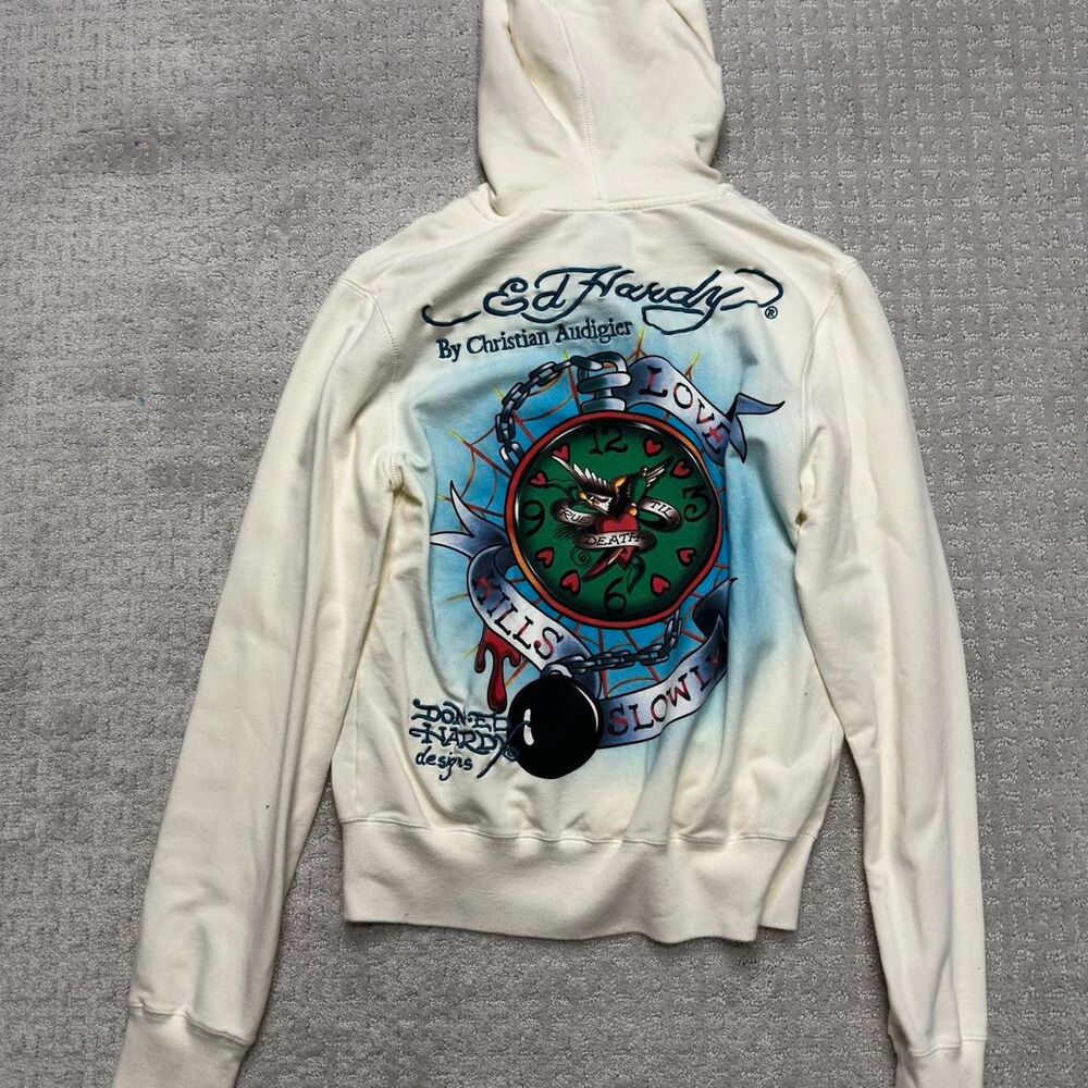 Ed-hardy Women's White and Cream Hoodie